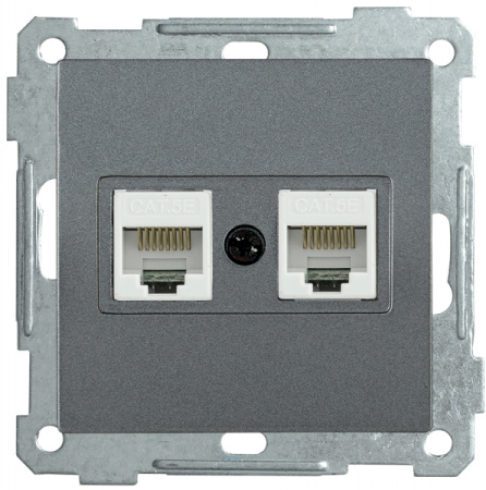 IEK РK10-2-Б Розетка 2-ая комп. RJ45 Cat5e BOLERO антрацит