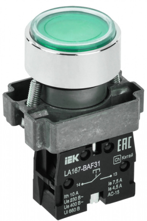 IEK Кнопка LA167-BAF31 d=22мм 1з зеленая