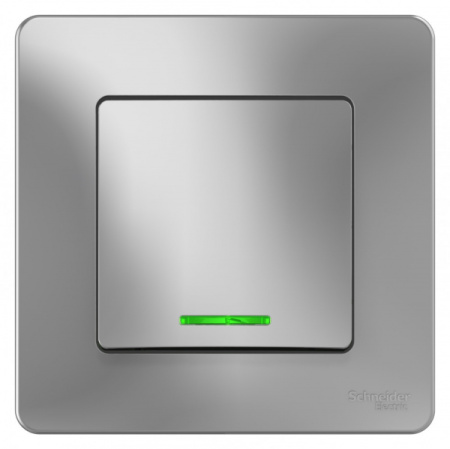 Systeme Electric Blanca внутр Алюминий Выключатель 1-клавишный с подсветкой, 10А, 250B