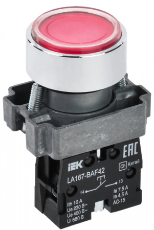 IEK Кнопка LA167-BAF42 d=22мм 1р красная