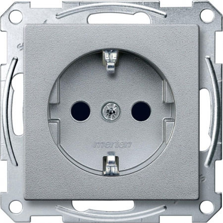 Schneider Electric Merten SM Алюминий Розетка с/з с защитными шторками безвинт. зажим