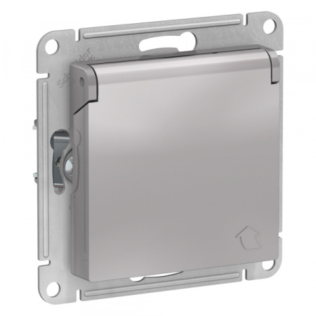 Systeme Electric AtlasDesign Алюминий Розетка с/з, со шторками, с крышкой, 16А, в сборе