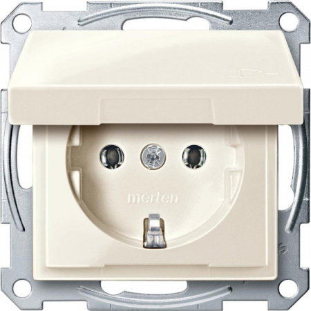 Schneider Electric Merten SM Беж глянец Розетка с/з с крышкой безвинт. зажим