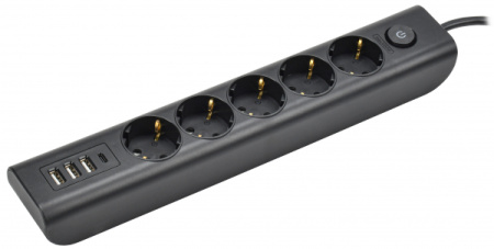 IEK MODERN Удлинитель У05В с/з 2м 3х1мм2 16А/250В USBх4 чер.