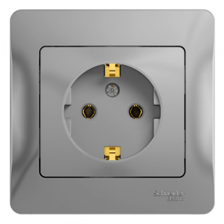 Systeme Electric Glossa Алюминий Розетка с/з (в сборе с рамкой)