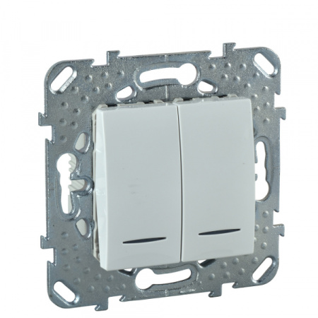 Schneider Electric Unica Белый Выключатель 2-клавишный с подсветкой (сх 5)