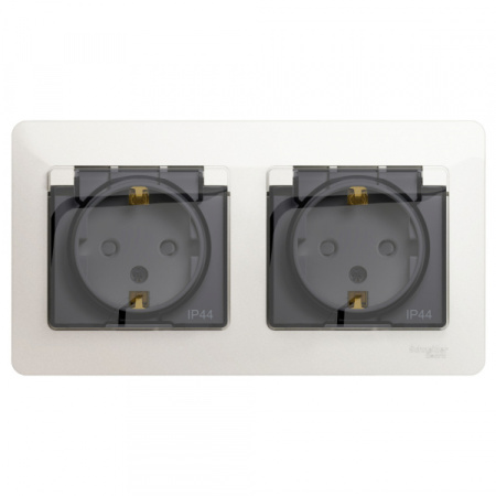Systeme Electric Glossa Перламутр Розетка 2-ая с/з, со шторками, в сборе, IP44