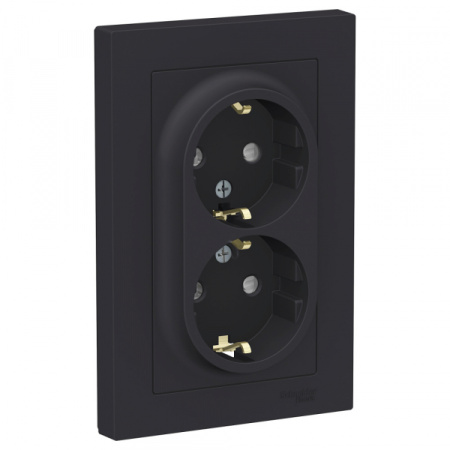 Systeme Electric AtlasDesign Карбон Розетка с/з двойная, со шторками, 16А, в сборе