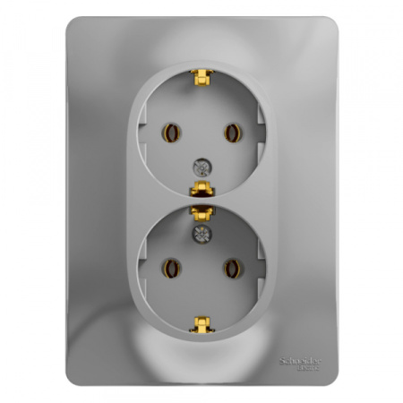 Systeme Electric Glossa Алюминий Розетка 2-я с/з (в сборе с рамкой)