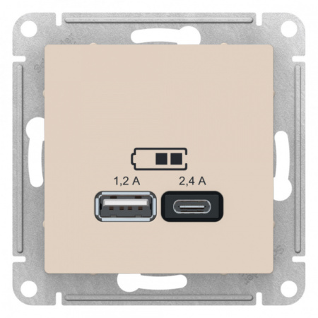 Systeme Electric AtlasDesign Бежевый USB A+С, 5В/2,4А, 2х5В/1,2А, механизм