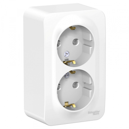 Systeme Electric Blanca наруж Бел Розетка 2-ая с/з со шторками 16А, 250В, изолир. пластина