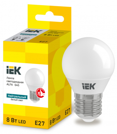IEK Лампа LED ALFA G45 шар 8Вт 230В 4000К E27