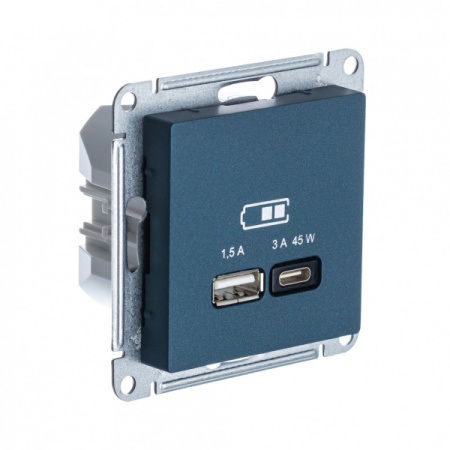 Systeme Electric AtlasDesign Изумруд USB Розетка A + тип-C 45W высокоскор.заряд. QC,PD, мех.
