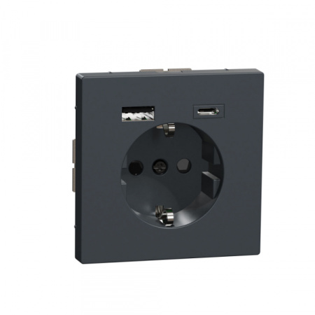 Schneider Electric MERTEN D-Life Антрацит Розетка силовая 16 A с зарядкой USB A+C 3 A