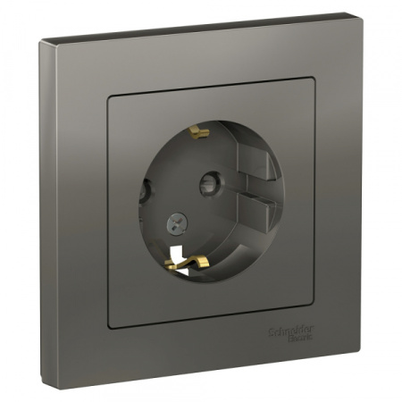Systeme Electric AtlasDesign Сталь Розетка с/з со шторками, 16А, в сборе