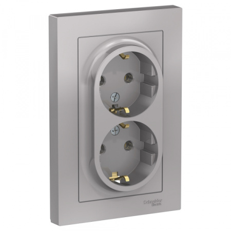 Systeme Electric AtlasDesign Алюминий Розетка с/з двойная, 16А, в сборе