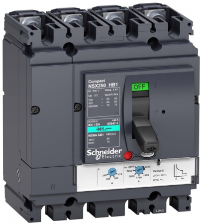 Schneider Electric Compact NSX Силовой Автоматический выключатель 4P Iu=200А диапазон уставки тока расцепления: 1000А 85кА IP40