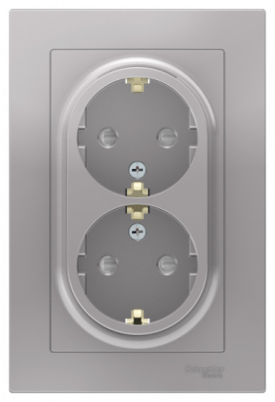 Systeme Electric AtlasDesign Алюминий Розетка с/з двойная, со шторками, 16А, в сборе