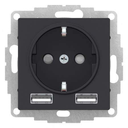 Systeme Electric AtlasDesign Карбон SO + USB Розетка A+A, 5В/2,4А, 2х5В/1,2 А, механизм
