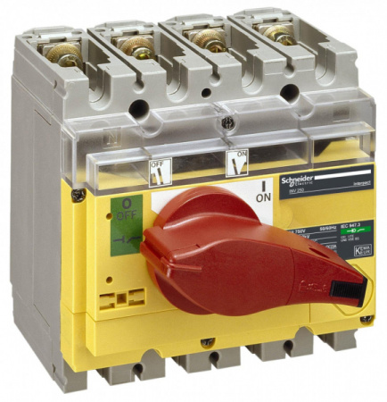 Schneider Electric Compact INS/INV Выключатель-разъединитель INV100 4P красная рукоятка/желтая панель