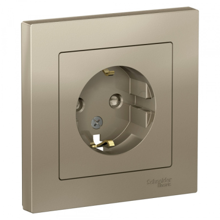 Systeme Electric AtlasDesign Шампань Розетка с/з со шторками, 16А, в сборе