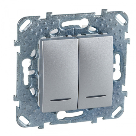 Schneider Electric Unica Top Алюминий Выключатель 2-клавишный (сх.5) с подсветкой