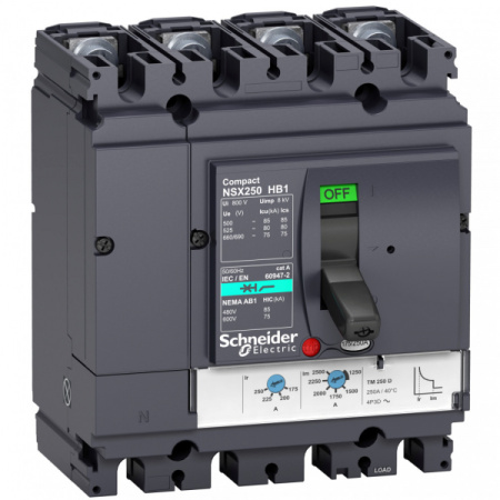 Schneider Electric Compact NSX Силовой Автоматический выключатель 4P Iu=80А диапазон уставки тока расцепления: 640А 85кА IP30