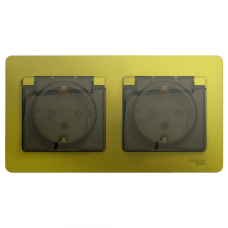 Systeme Electric Glossa Фисташковый Розетка 2-ая с/з, со шторками, в сборе, IP44