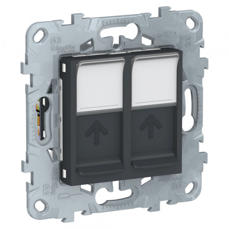 Schneider Electric Unica New Антрацит Розетка компьютерная, RJ45, двойная, кат. 6 UTP