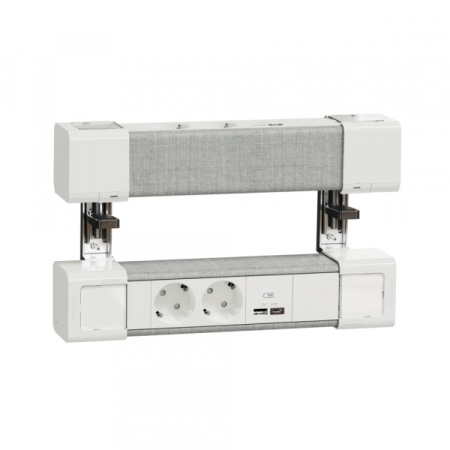 Schneider Electric Unica System+ Блок двойной на струбцинах 2х(2хРоз.+2хUSB A/C) БЕЛЫЙ/СЕРАЯ ТКАНЬ