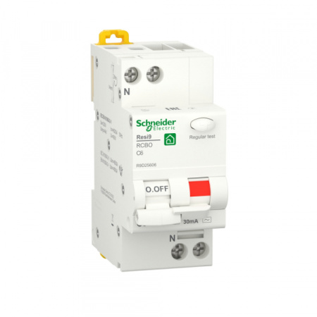 Schneider Electric RESI9 Автоматический выключатель дифференциального тока (ДИФ) 1P+N С 6А 6000A 30мА тип AС