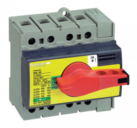 Schneider Electric Interpact INS/INV Выключатель-разъединитель INS40 3P красная рукоятка/желтая панель