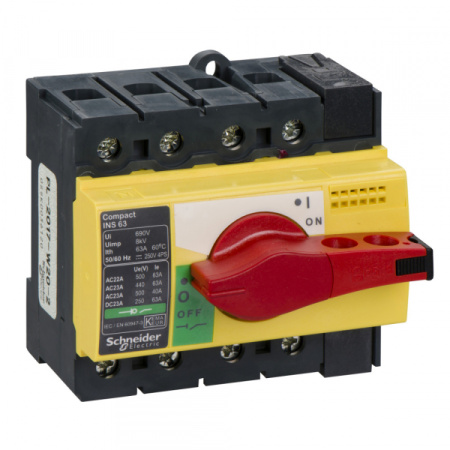 Schneider Electric Compact INS/INV Выключатель-разъединитель INS63 4P красная рукоятка/желтая панель