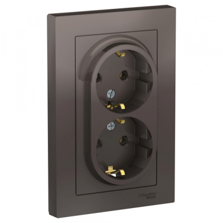 Systeme Electric AtlasDesign Мокко Розетка с/з двойная, 16А, в сборе