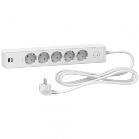 Schneider Electric Unica Extend Бел Удлинитель 5 розеток 2К+З, кабель 3м, 2 USB