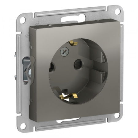Systeme Electric AtlasDesign Сталь Розетка с/з со шторками, 16А, механизм