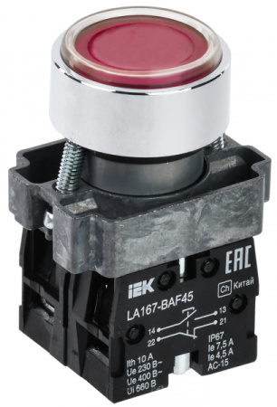 IEK Кнопка LA167-BAF45 d=22мм 1з+1р красная
