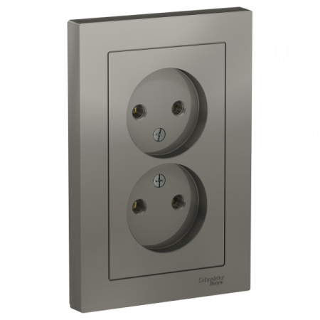 Systeme Electric AtlasDesign Сталь Розетка б/з двойная, 16А, в сборе