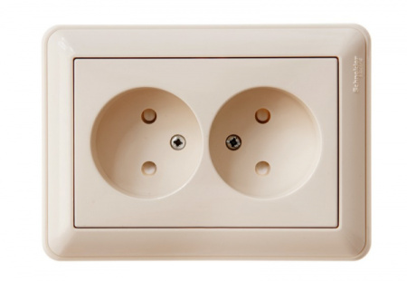 Systeme Electric Wessen 59 Беж Розетка 2-ая б/з со шторками, (в сборе, с рамкой)