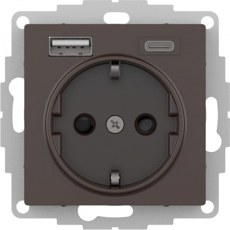 Systeme Electric AtlasDesign Мокко Розетка 16А с USB A+C (5В/2,4А/3 А, 2х5В/1,5А), мех