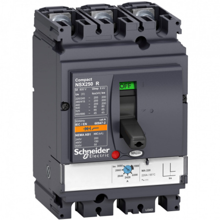 Schneider Electric Compact NSX Силовой Автоматический выключатель 3P Iu=12.5А диапазон уставки тока расцепления: 75А 150кА IP40