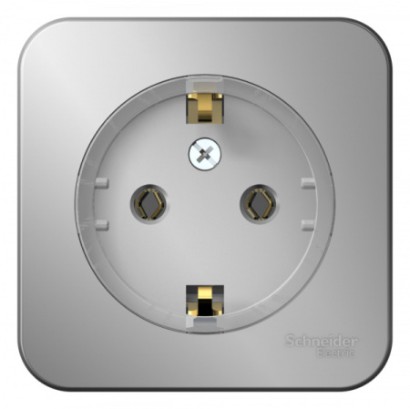 Systeme Electric Blanca наруж Алюминий Розетка с/з без шторок, (тонкая) 16А, 250В изолир. пластина