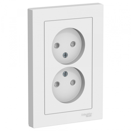 Systeme Electric AtlasDesign Бел Розетка б/з двойная, со шторками,16А, в сборе