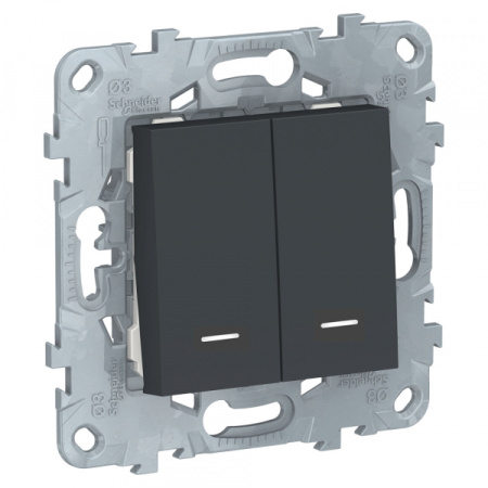 Schneider Electric Unica New Антрацит Выключатель 2-клавишный, 2 модуля, с подсветкой, 2 х сх. 1а