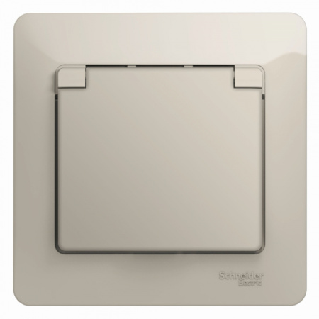 Systeme Electric Glossa Молочный Розетка с/з со шторками с крышкой IP20 (в сборе)