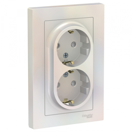 Systeme Electric AtlasDesign Жемчуг Розетка с/з двойная, со шторками, 16А, в сборе